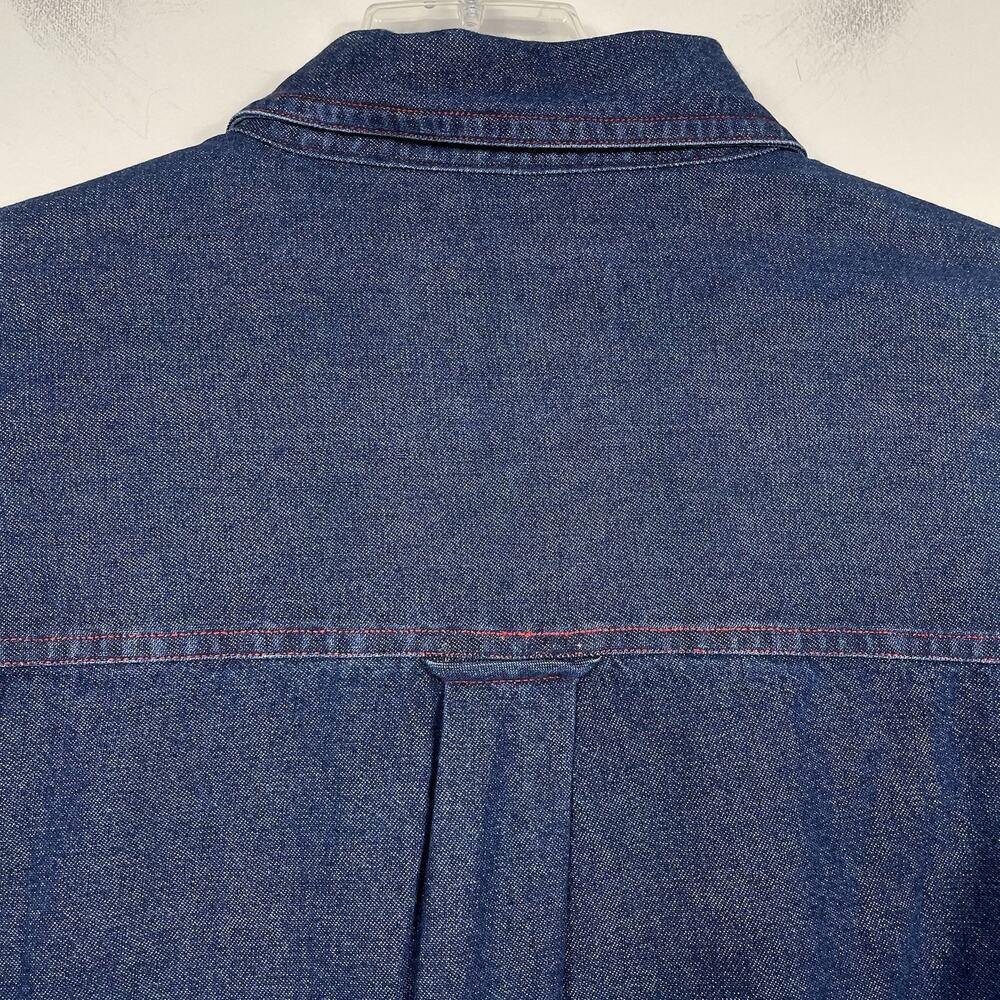 Vintage Ralph Lauren Chaps Denim Shirt Mens XL Y2K Red Stitching Sleeve Spellout - Picture 11 of 13